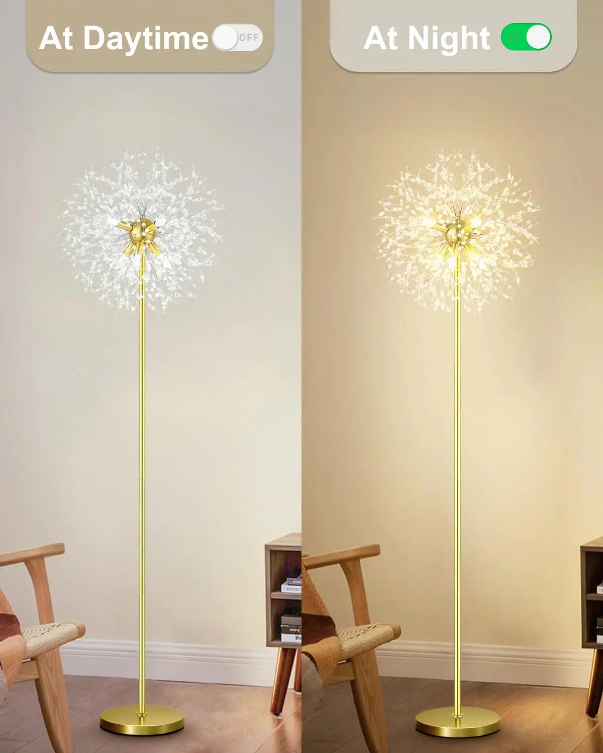 XMSJ Mid Century Crystal Floor Lamp With Foot Switch