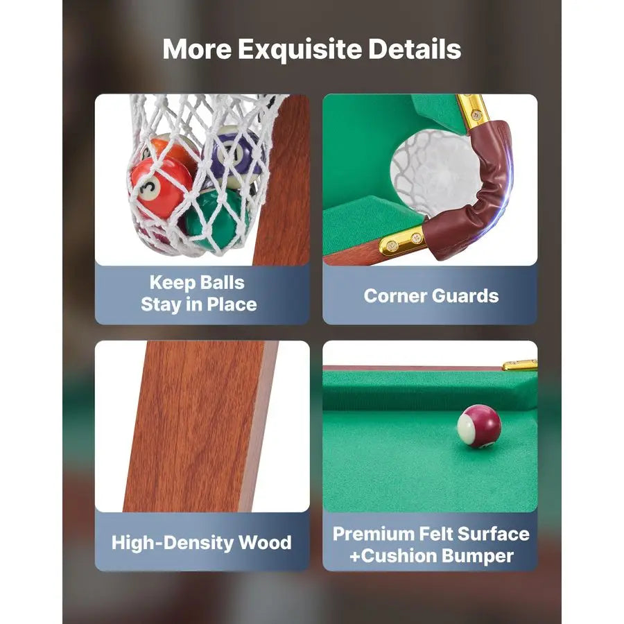 Folding Pool Table,Portable Billiards Tables, Foldable SpaceSaving Entertainment Game Set Includes Ball, Cue, Rack, Chalk, Brush