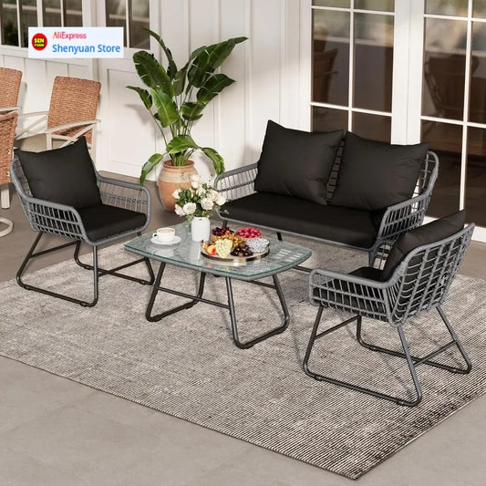 All Weather Outdoor 4 Piece Wicker Rattan Patio Set