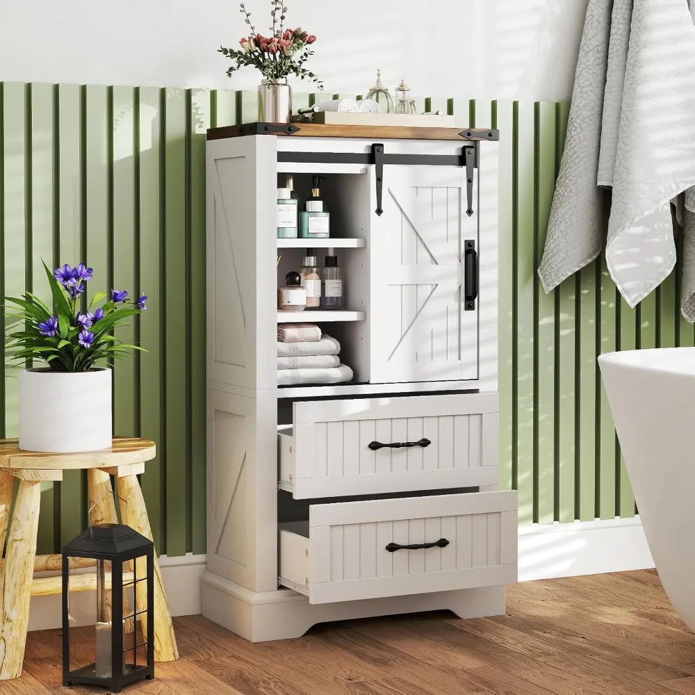 Farmhouse Bathroom Floor Cabinet Freestanding Storage With Sliding Barn Door