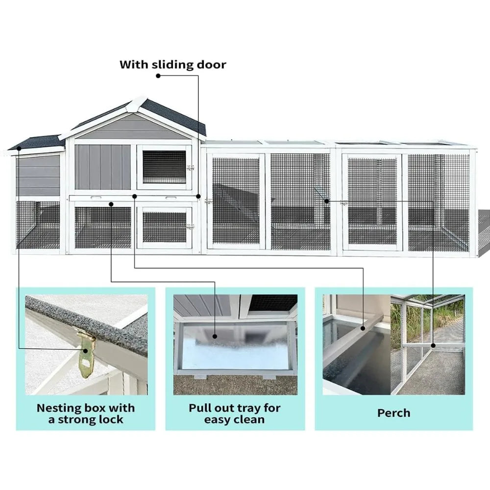 Farm Animals Wooden Chicken Coop With Run Weatherproof Nest Box
