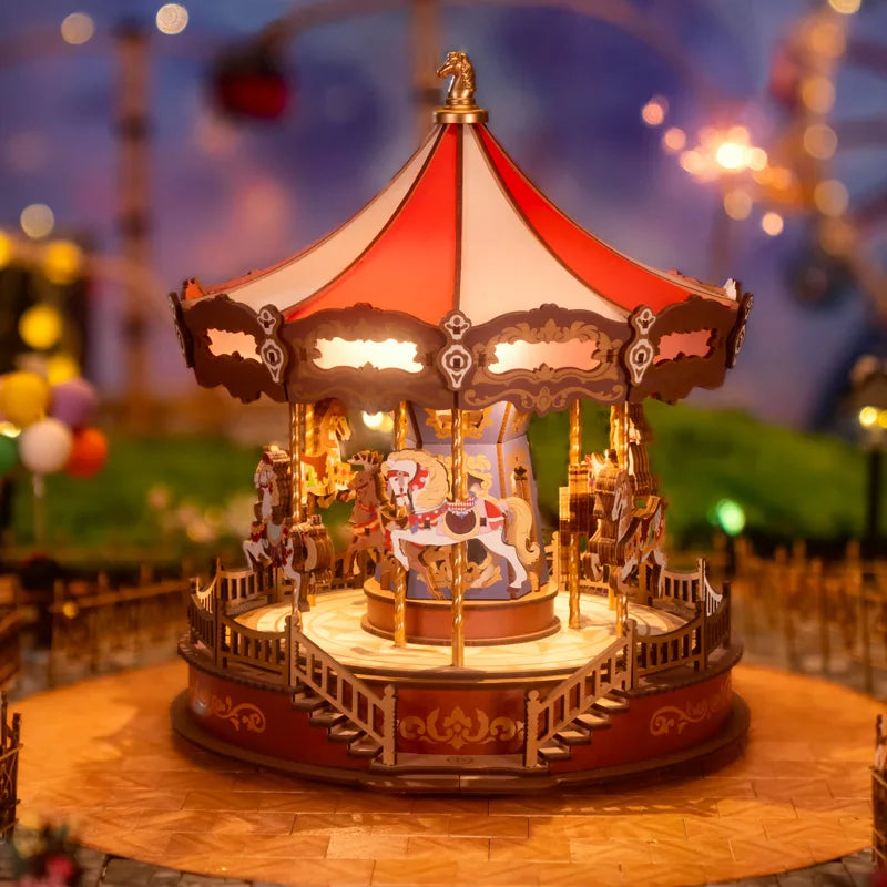 Robotime 3D Carousel Music Box Puzzle With LED Lights
