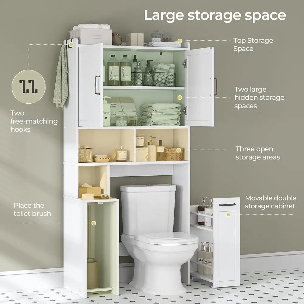 Over The Toilet Storage Cabinet With Pulley Open Shelf And Adjustable