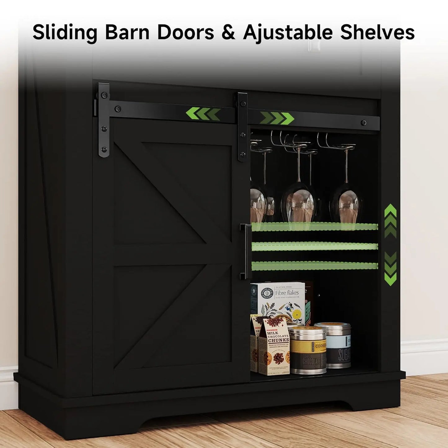 Farmhouse Coffee Bar Cabinet With Sliding Barn Door And Storage