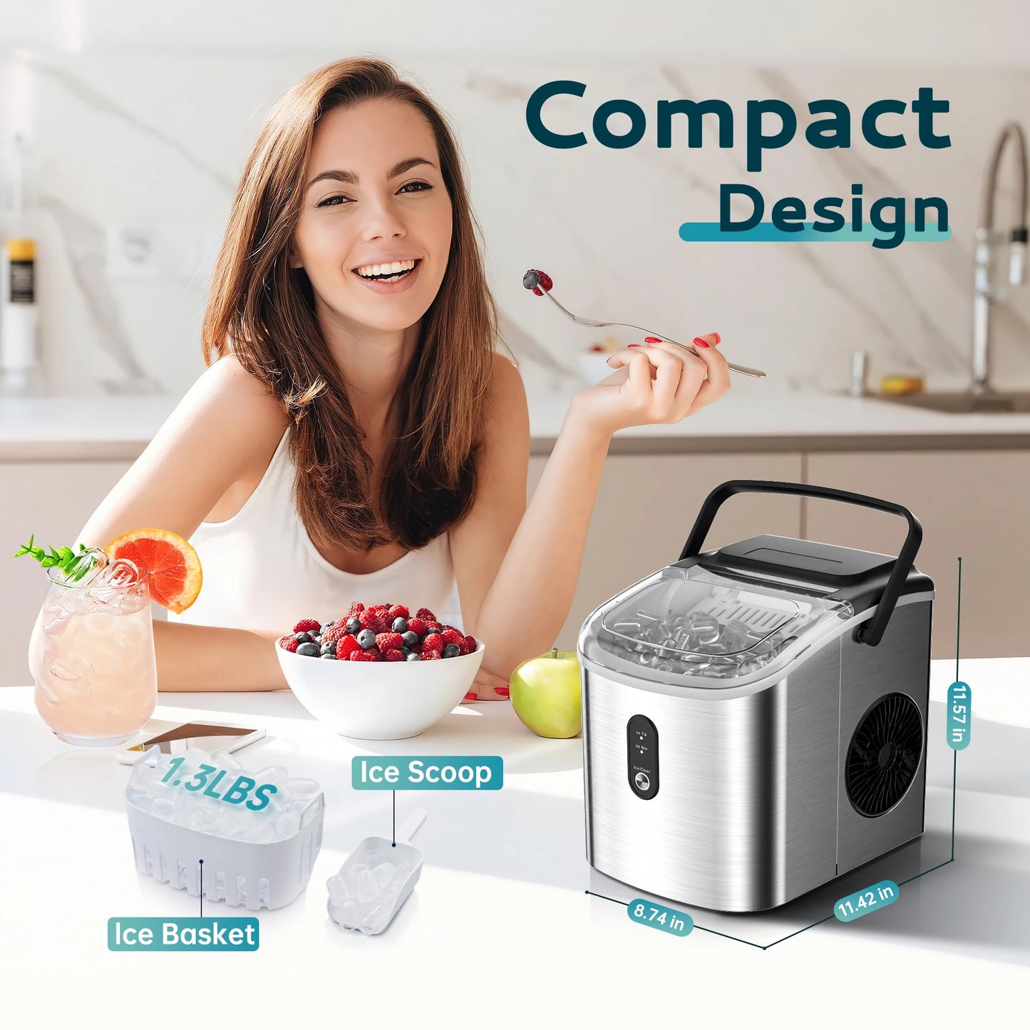 Simzife Portable Countertop Ice Maker 26 Lbs Per Day