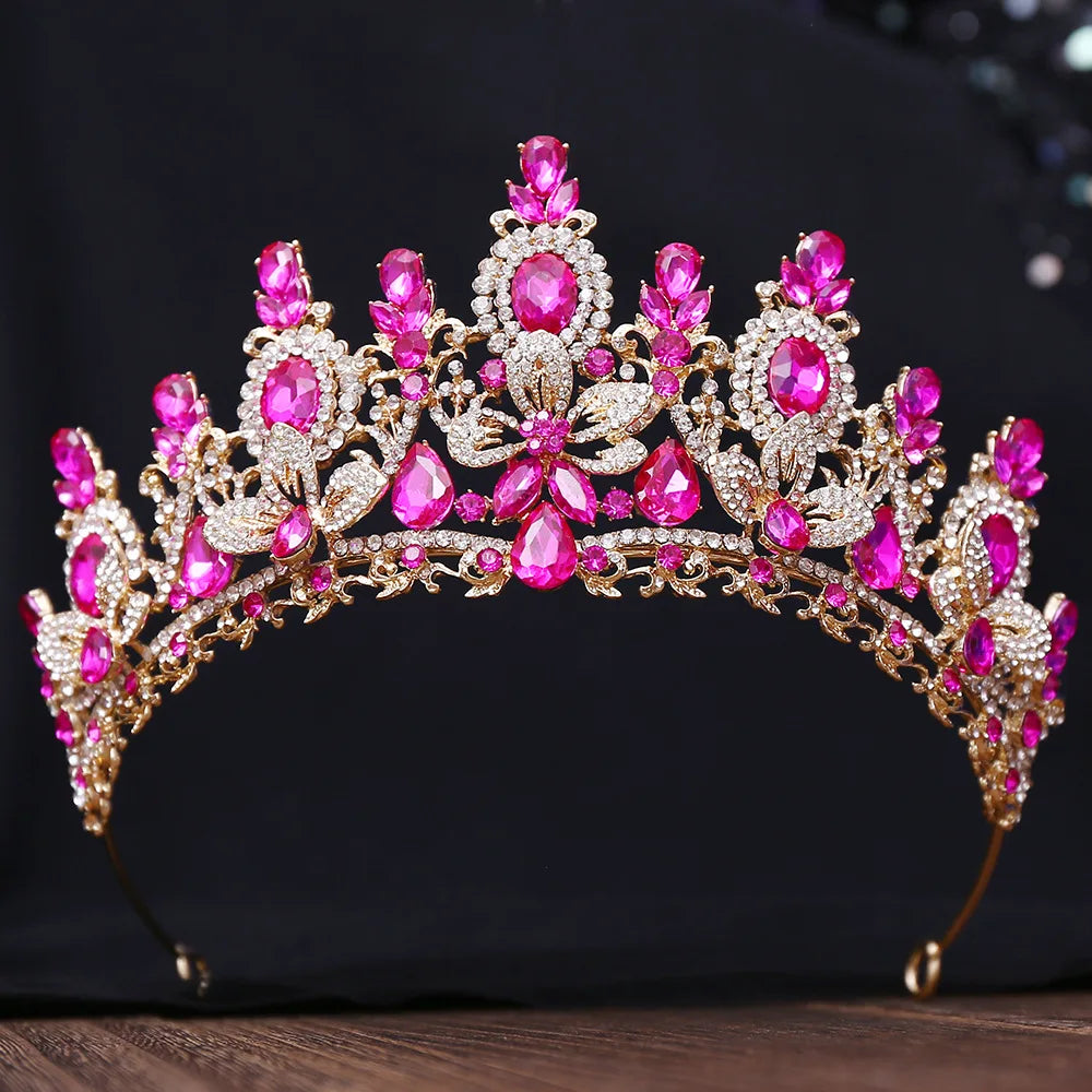 Baroque Luxury Water Drop Crystal Flower Bridal Tiaras Crown Rhinestone Pageant Diadem Bride Headpieces Wedding Hair Accessories