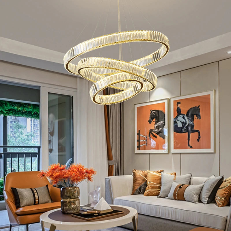 Luxury Crystal LED Pendant Lights Home Villa Living Room Dimmable Lighting Lustre Decoration Ceiling Chandelier Lamps Fixtures