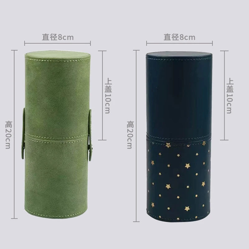 Leather Makeup Brush Bucket Portable Travel Cosmetic Bag Multi Function Dust Proof Waterproof