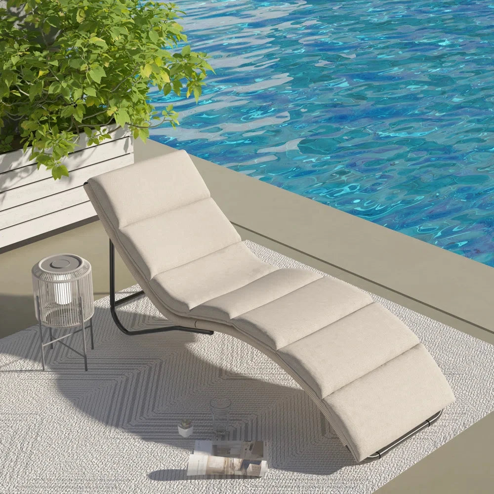 Outdoor Chaise Lounge Sunbathing Chair Arc Lounger with Wicker Cushion Multipurpose Lounge Chair for Poolside