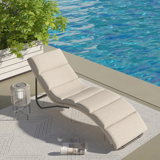 Outdoor Chaise Lounge Sunbathing Chair Arc Lounger with Wicker Cushion Multipurpose Lounge Chair for Poolside