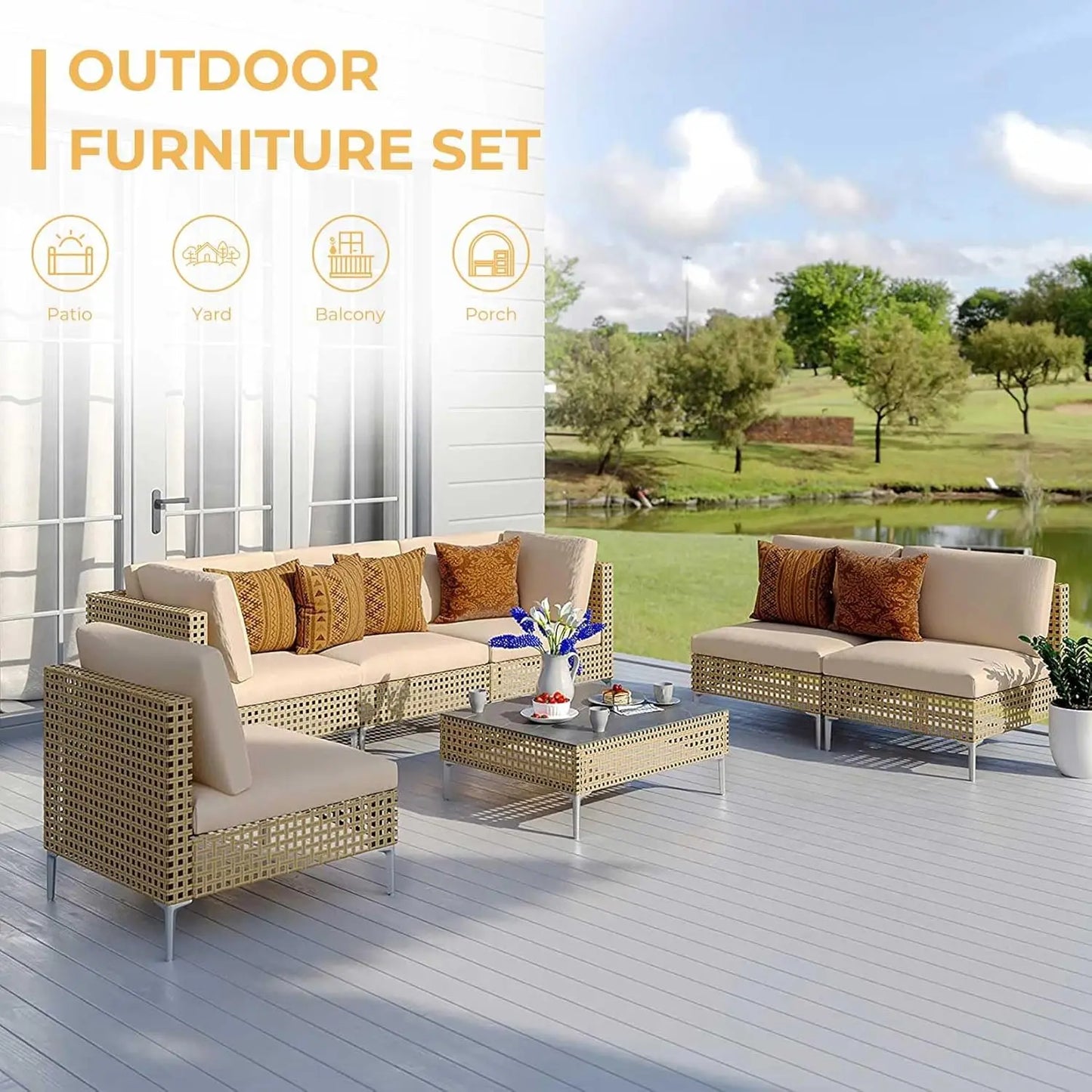 Grand Patio 7 Piece Wicker Outdoor Furniture Set With Cushions