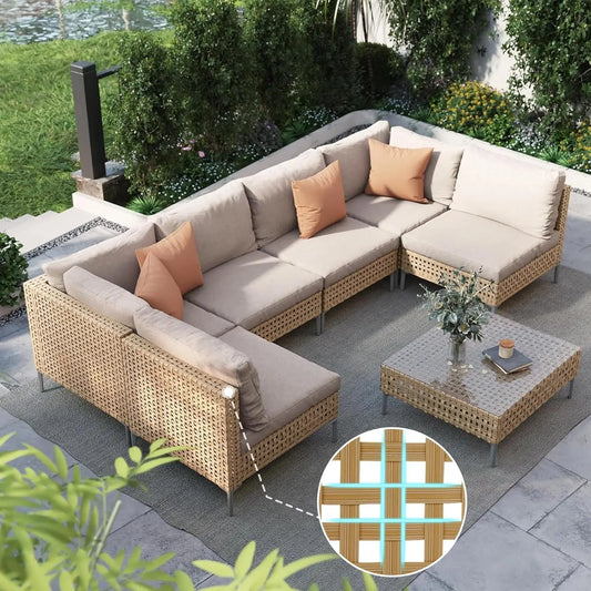 Grand Patio 7 Piece Wicker Outdoor Furniture Set With Cushions