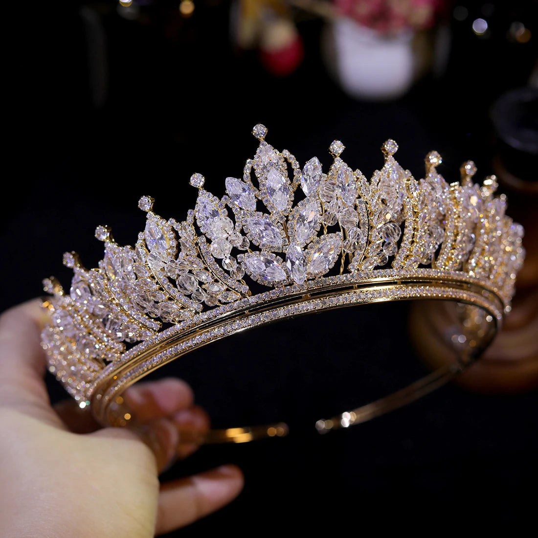 Luxury Zircon Tiara Bridal Gold Crown For Wedding Crystal Headdress Queen Diadema For Pageant Women Party Hair Accessories A1723
