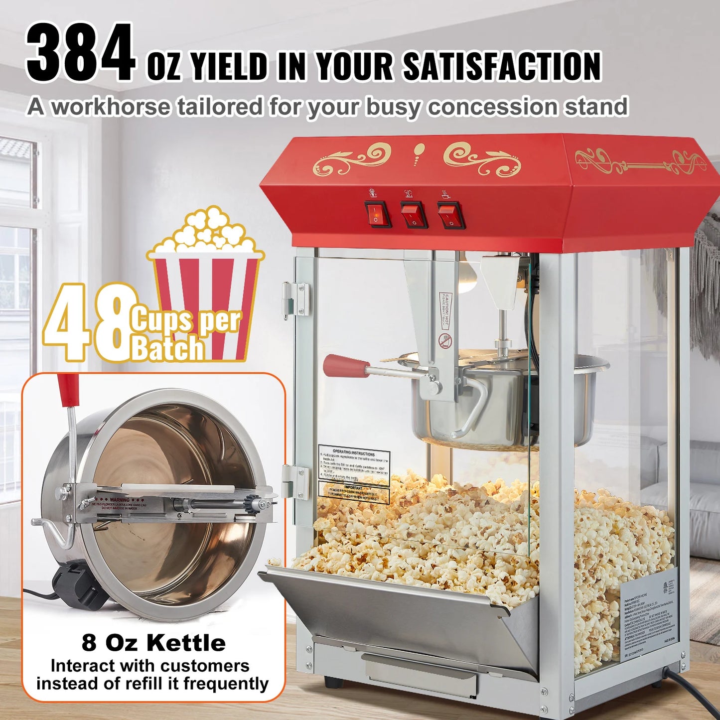 SucceBuy Automatic Electric Popcorn Maker Commercial Popper Machine