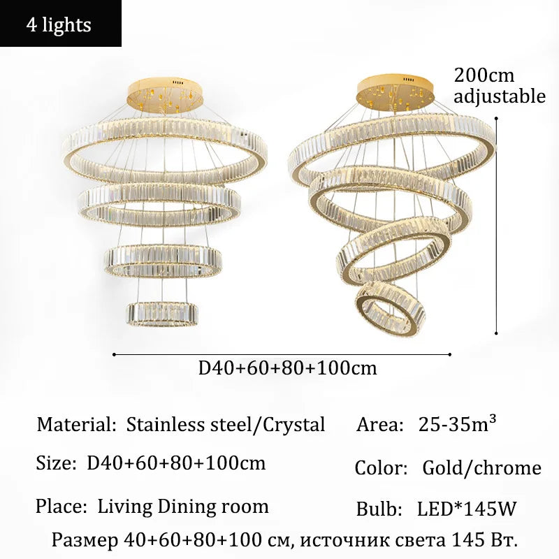 Luxury Crystal LED Pendant Lights Home Villa Living Room Dimmable Lighting Lustre Decoration Ceiling Chandelier Lamps Fixtures