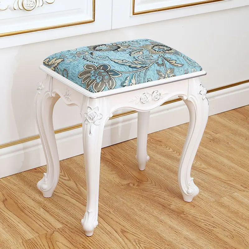 European Makeup Stool Imitation Solid Wood American Dresser Stools White Bedroom Modern Simple Nail Stool Household Ottomans