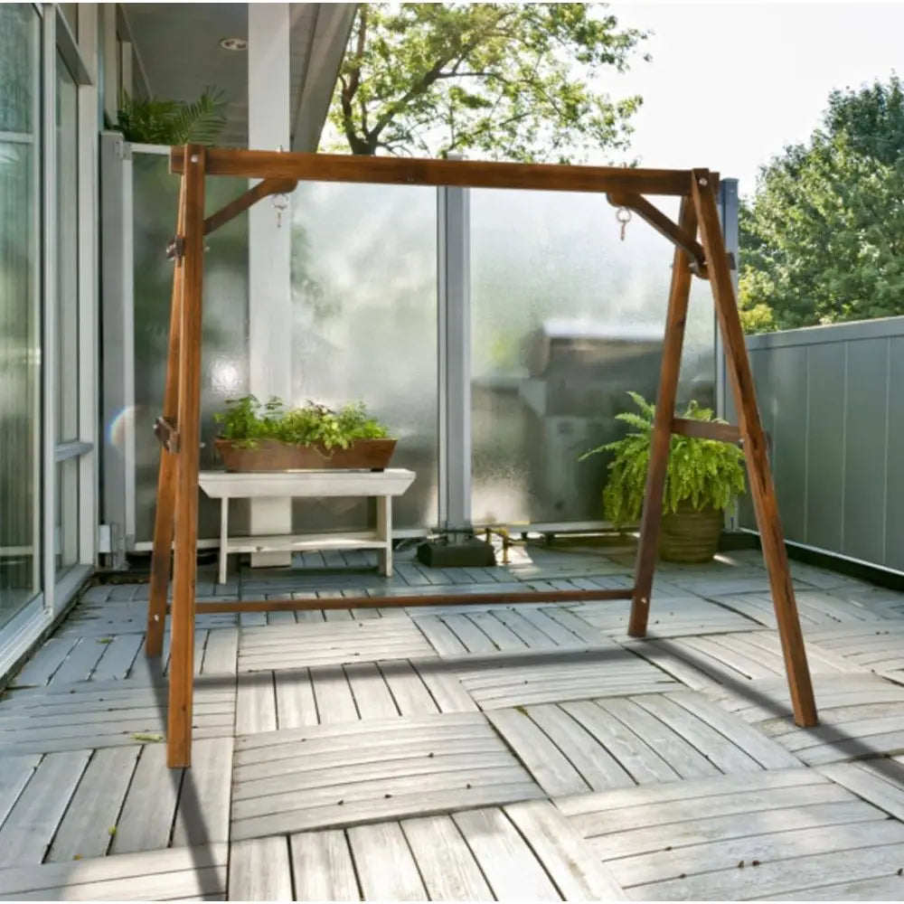 Freestanding Outdoor Wood Porch Swing With 770 Lb Capacity Stand