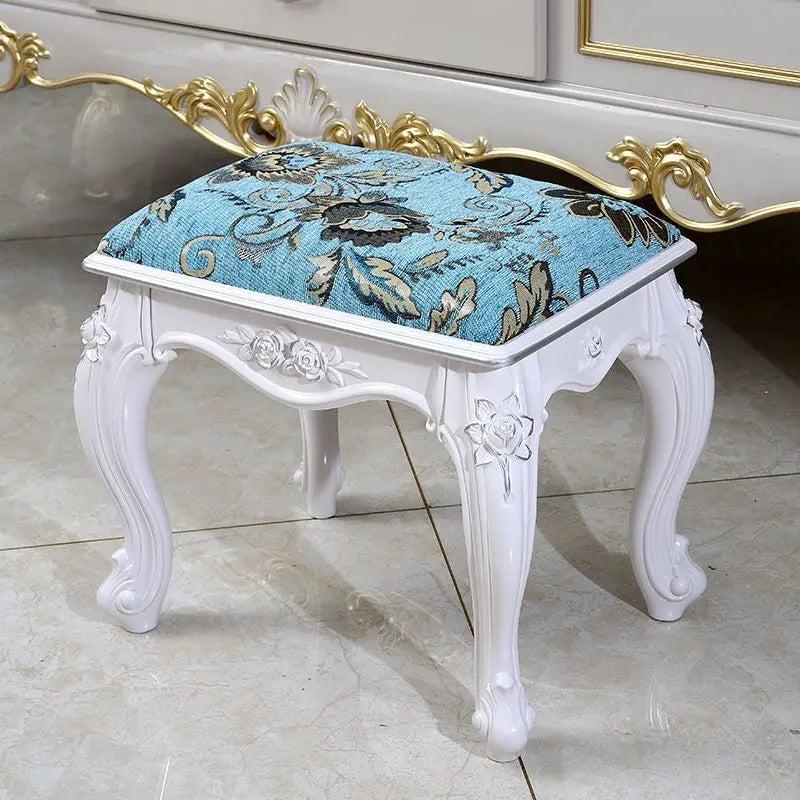 European Makeup Stool Imitation Solid Wood American Dresser Stools White Bedroom Modern Simple Nail Stool Household Ottomans