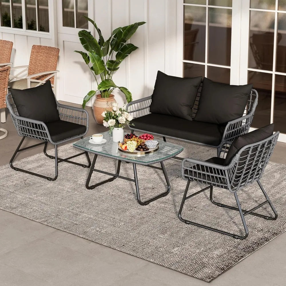 All Weather Outdoor 4 Piece Wicker Rattan Patio Set
