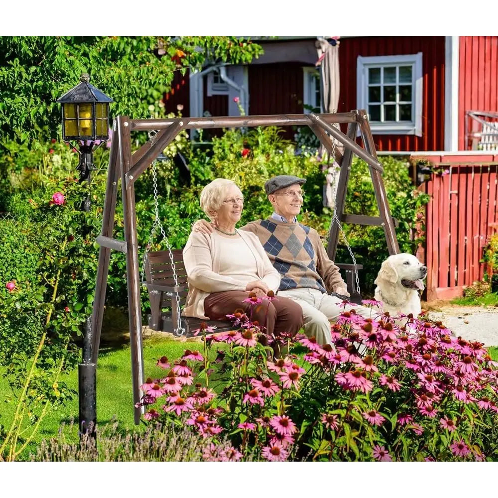 Freestanding Outdoor Wood Porch Swing With 770 Lb Capacity Stand