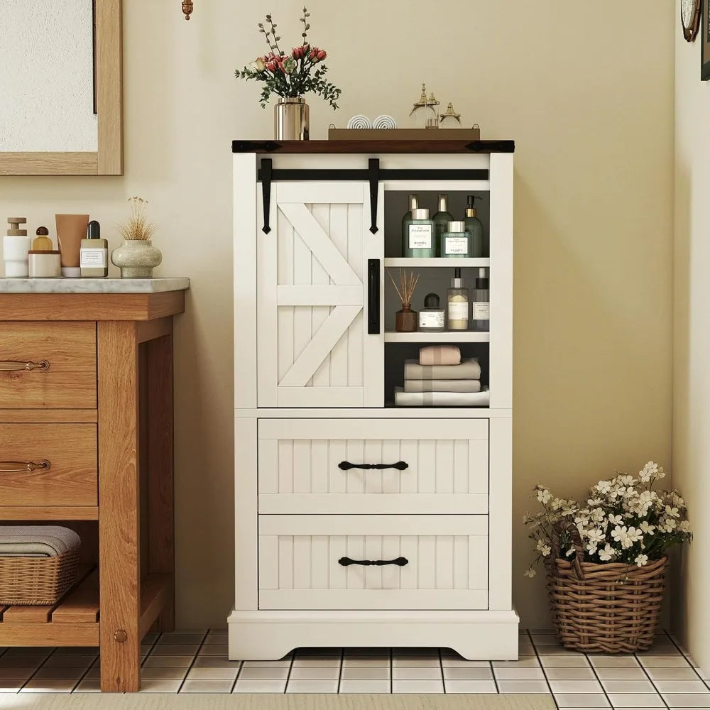 Farmhouse Bathroom Floor Cabinet Freestanding Storage With Sliding Barn Door