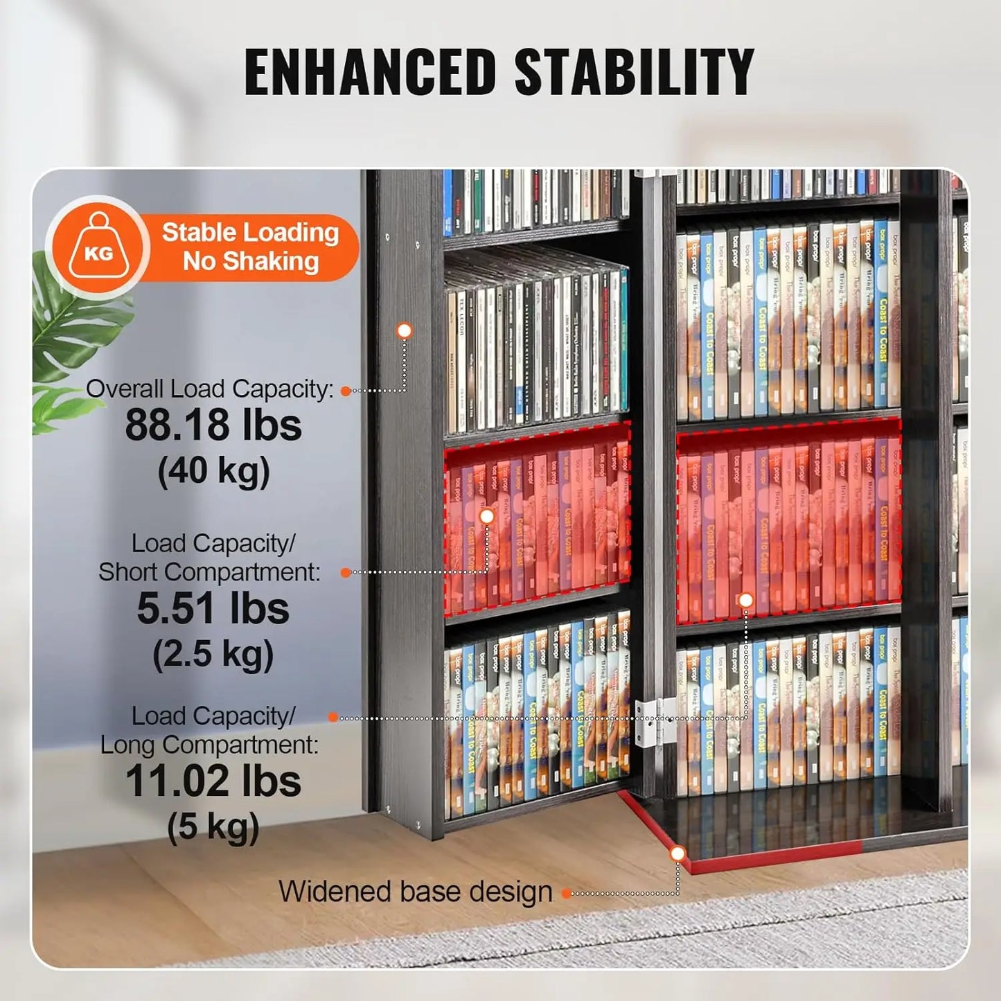 Media Storage Cabinet, DVD Cabinet with Doors and Shelves, CD Storage, Adjustable DVD Shelf, Protects & Organizes Music
