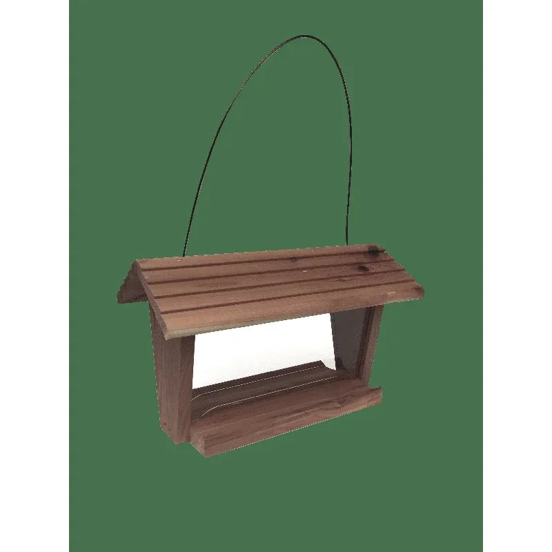 Red Cedar Hopper Bird Feeder 3lb Capacity Weatherproof Squirrel Proof Attracts Cardinals Chickadees Goldfinches Handcrafted