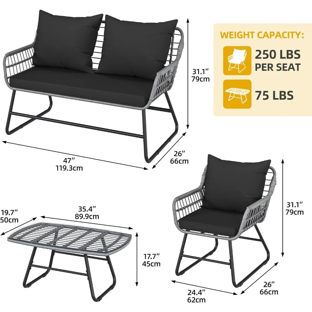 All Weather Outdoor 4 Piece Wicker Rattan Patio Set