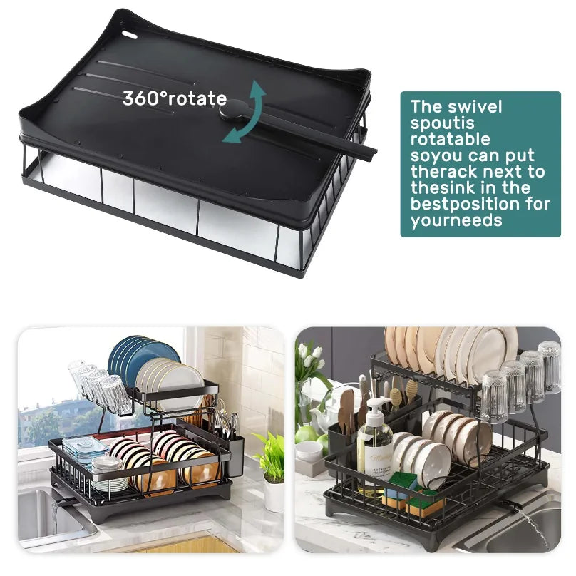 ATMDOG 2 Tier Dish Drying Rack Kitchen Countertop Space Saving Design Keeps Dishes Air Drying Efficiently