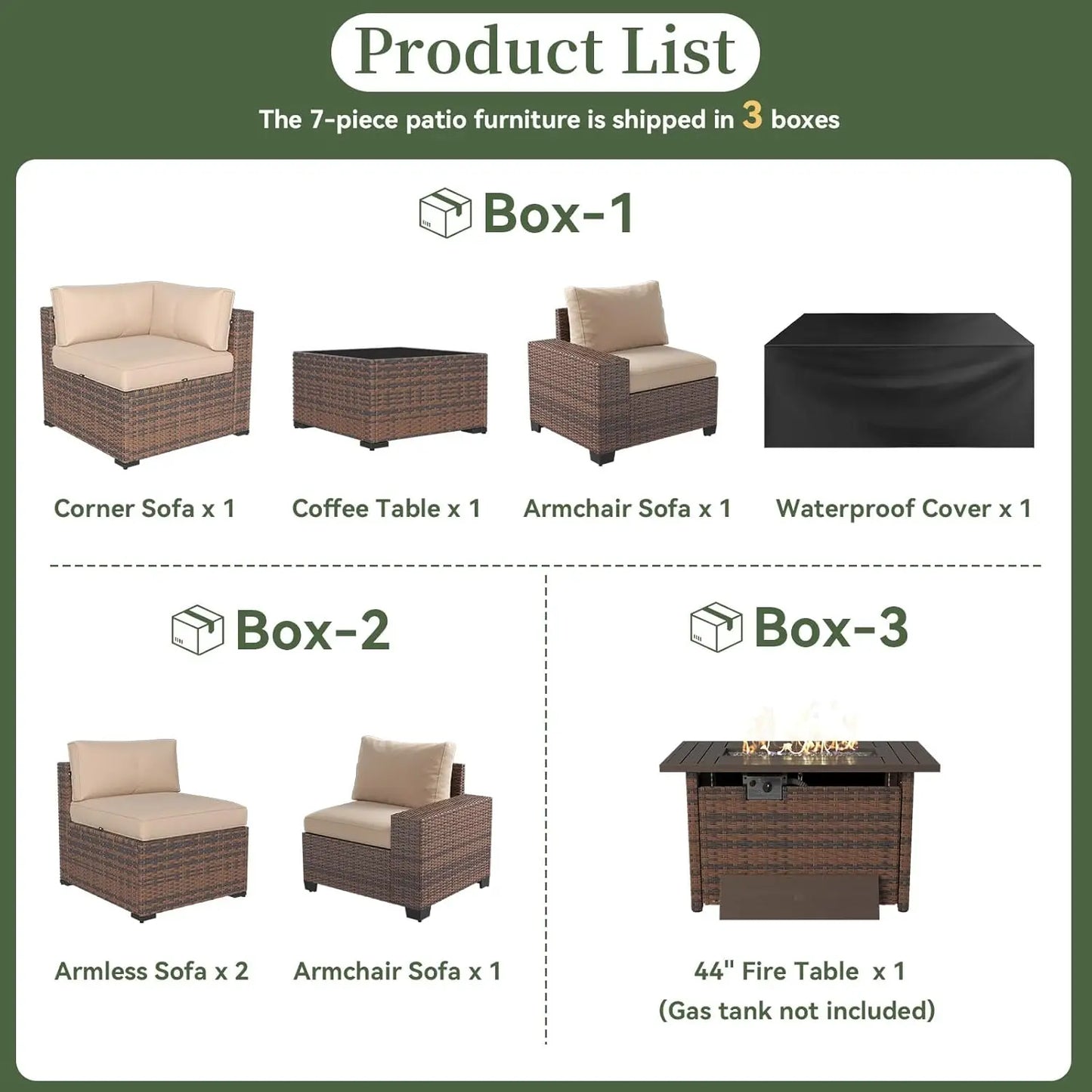 All Weather Outdoor Wicker Patio Set With Fire Pit Table