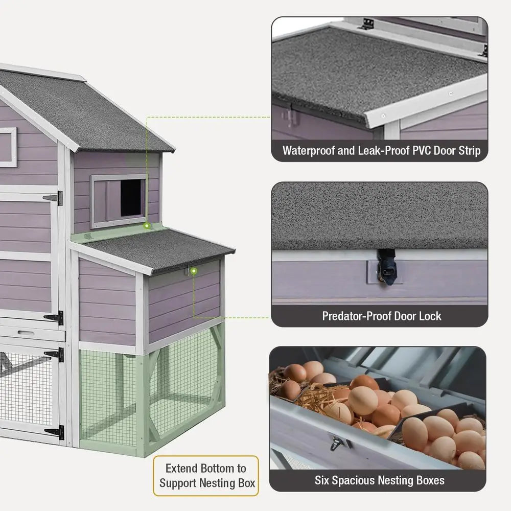 Wooden Chicken Coop With Six Nesting Boxes And Removable Tray