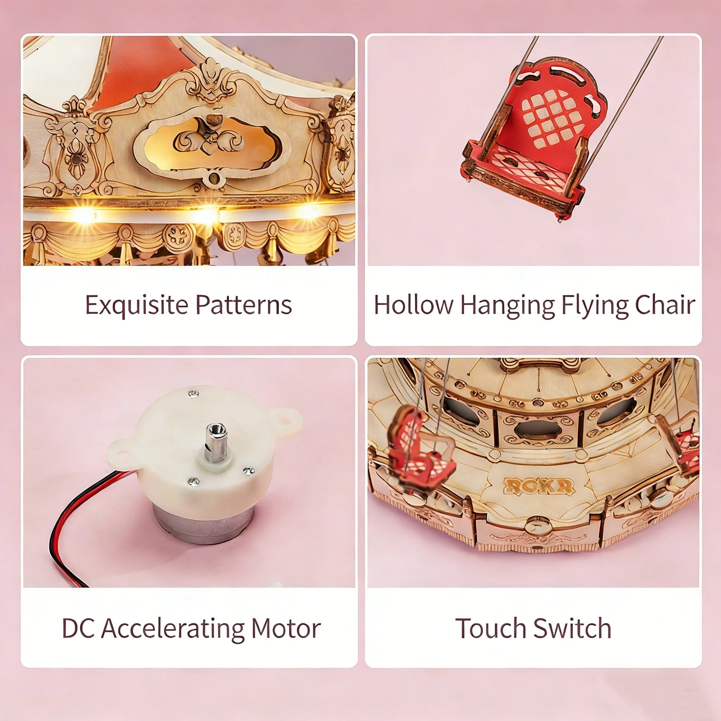 DIY Rotating Swing Ride Music Box With LED Lights Puzzle