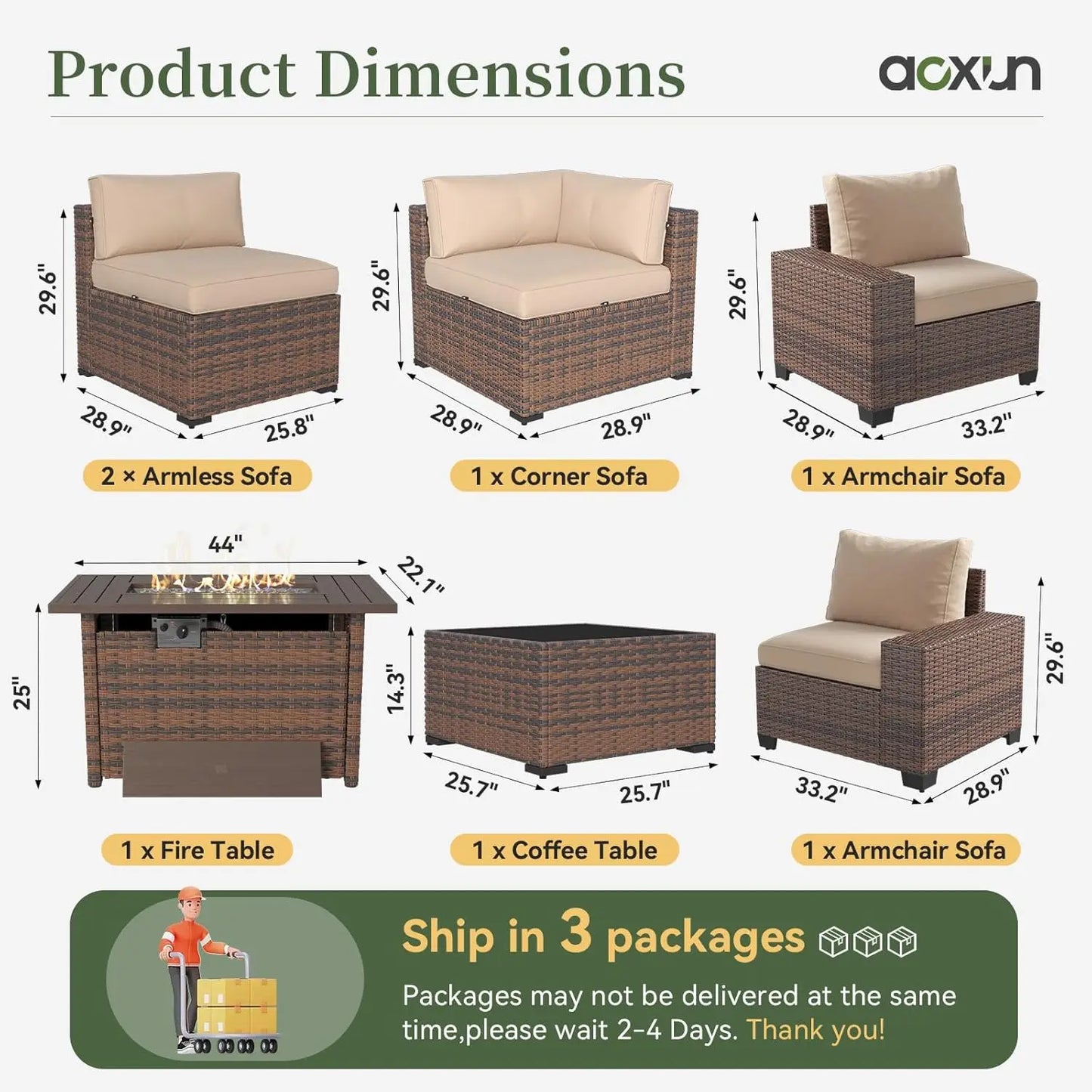 All Weather Outdoor Wicker Patio Set With Fire Pit Table