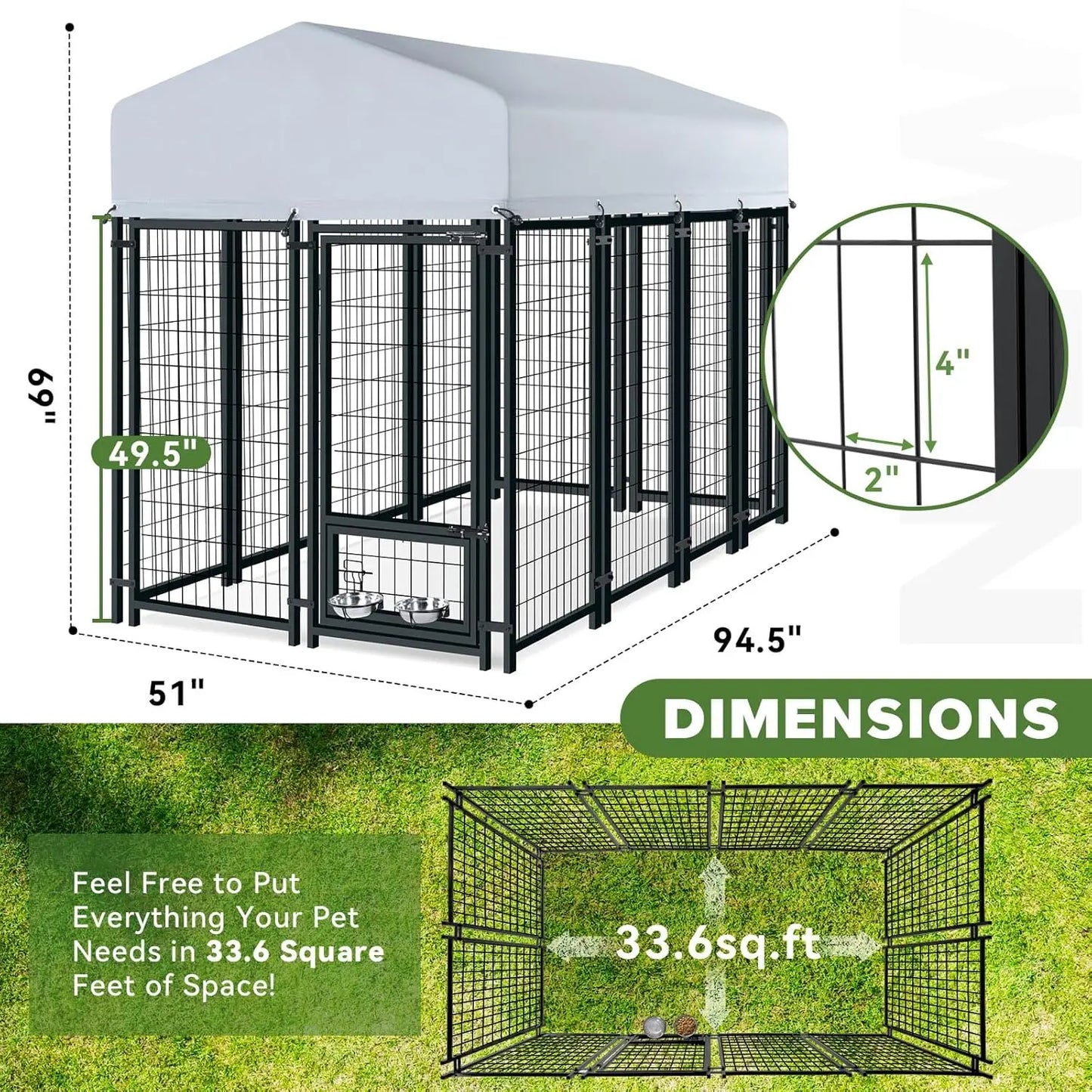 Outdoor Dog Kennel Heavy Duty Welded Wire Steel With Lock
