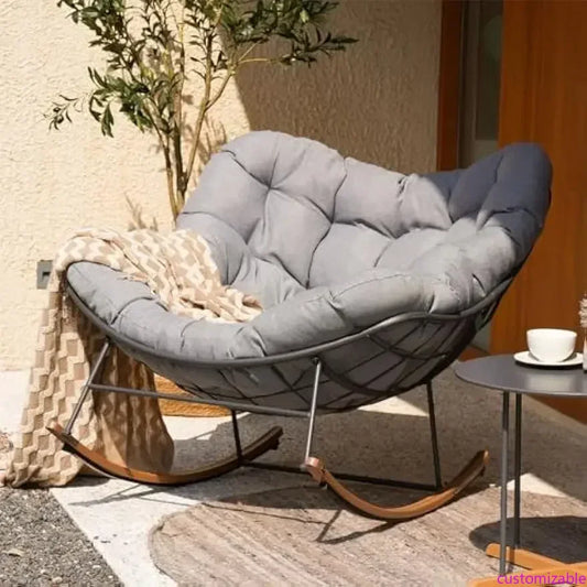XMSJ E-Coated Outdoor Rocking Chair With Plush Cushion