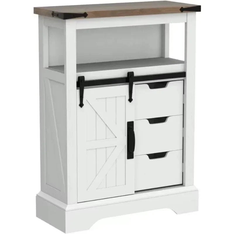Bathroom Floor Cabinet, Farmhouse Cabinet with Sliding Barn Door & Storage Drawers, Small Storage Cabinet for Bathroom（Hot）