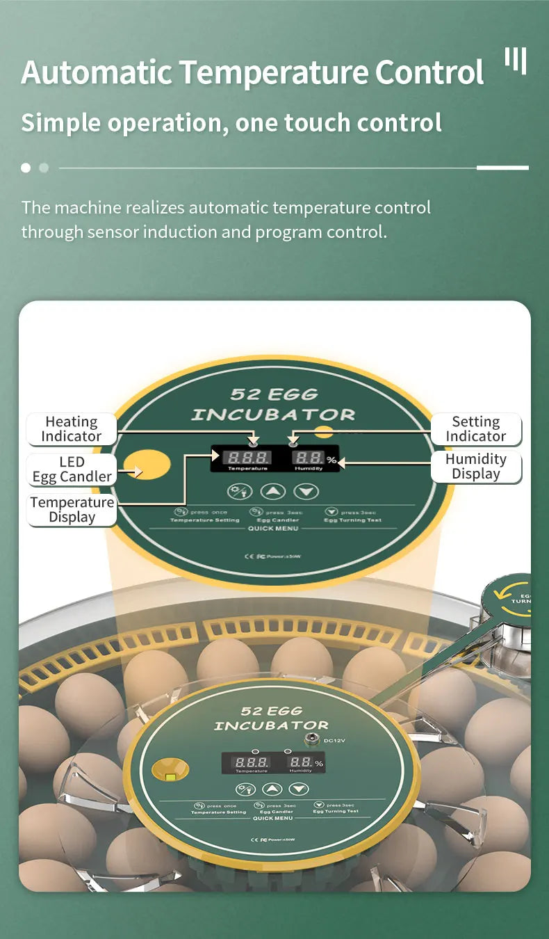 Egg Incubator With Automatic Turning Temperature And Humidity Monitor