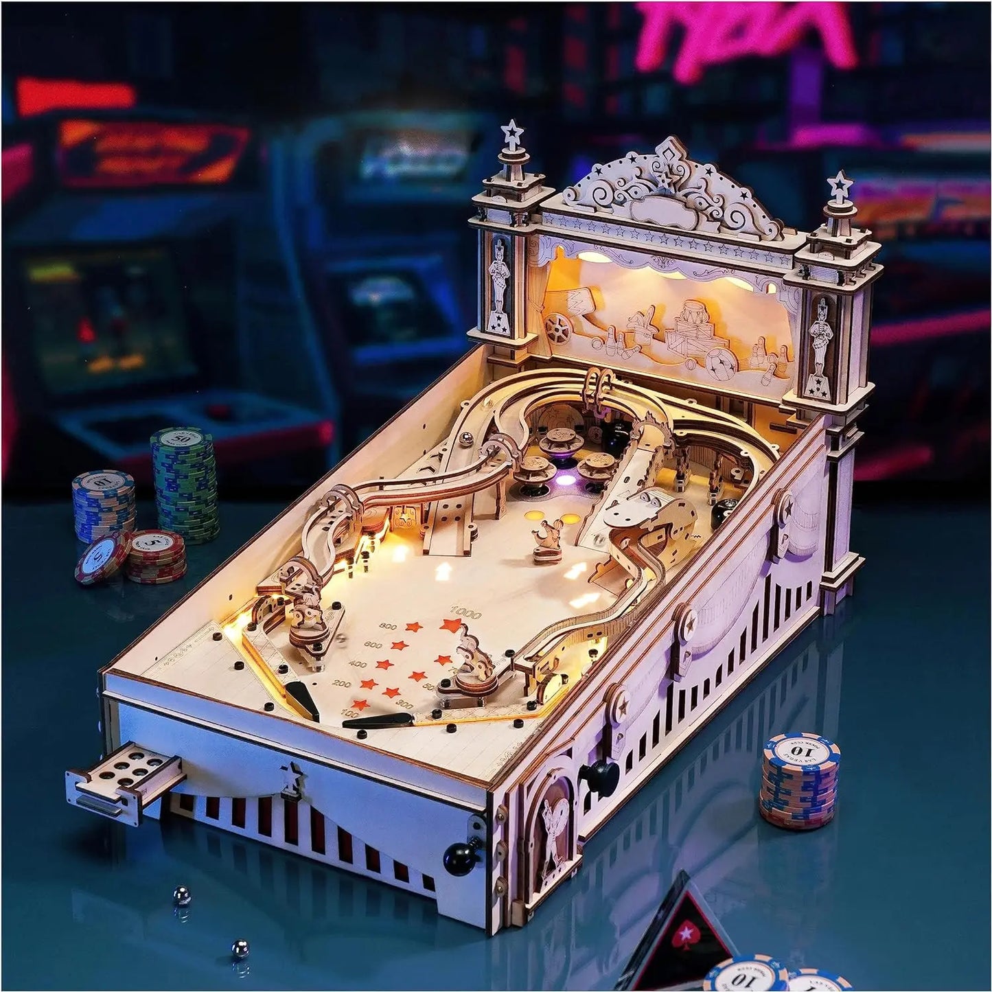 Robotime 3D Pinball Machine Puzzle Mechanical Wooden Model Kit