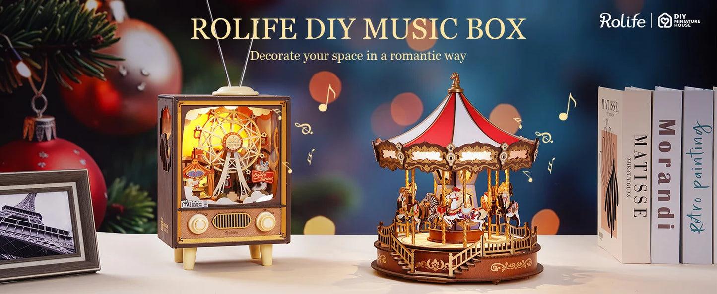 Robotime 3D Carousel Music Box Puzzle With LED Lights