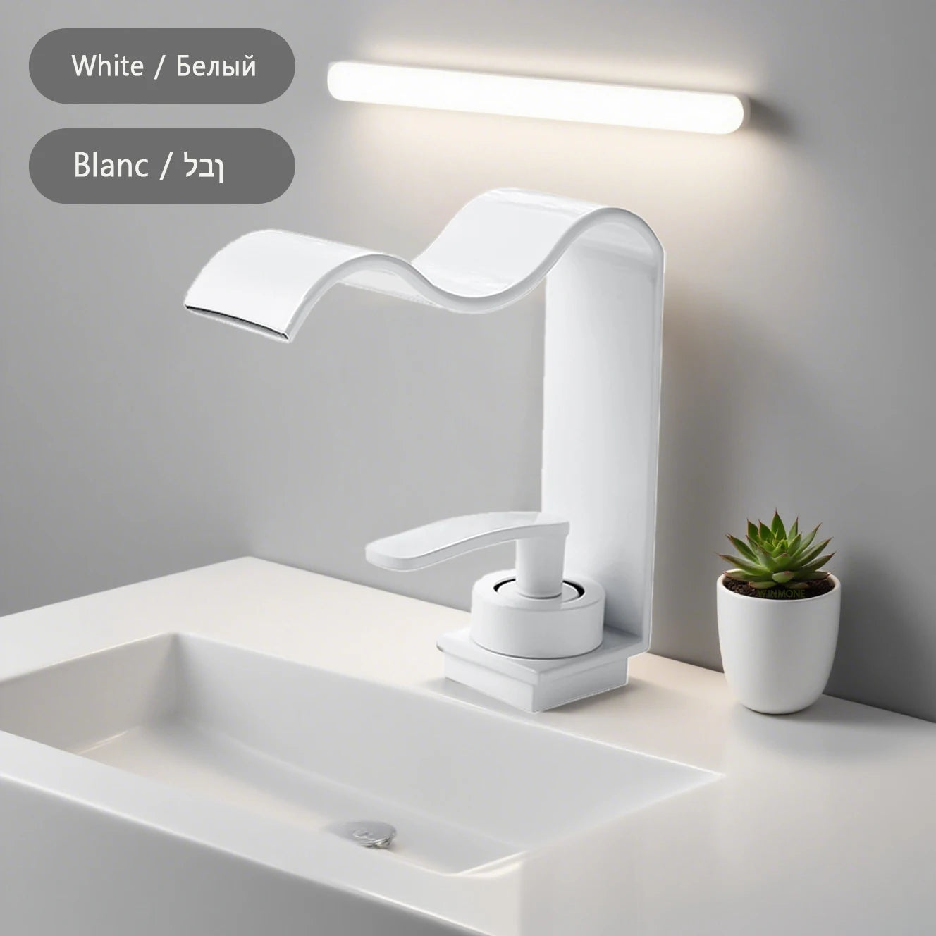 WJNMONE Deck Mounted Brass Bathroom Faucet Waterfall Lavatory Tap
