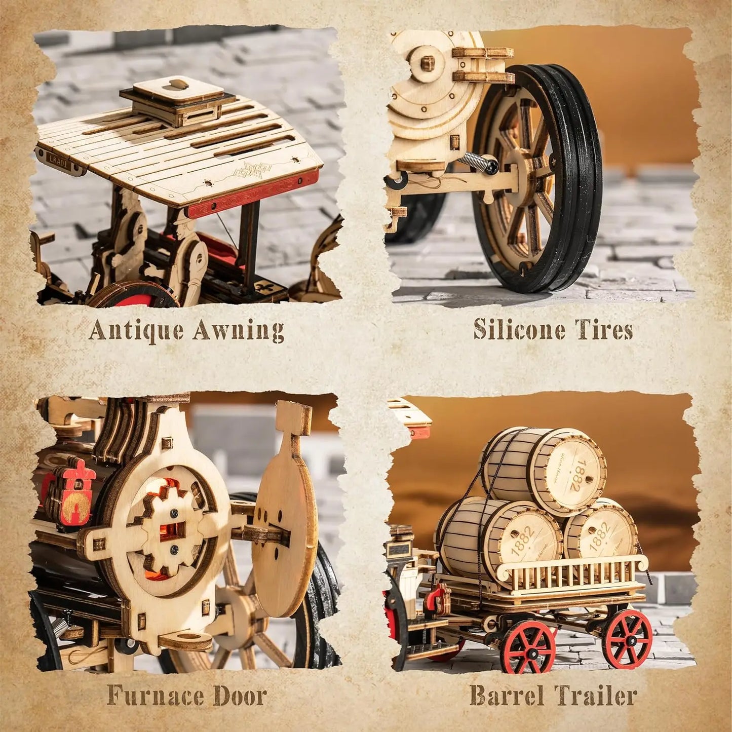 Robotime Rokr 1 28 Scale Wooden Steam Locomotive Car Model Kit Puzzle