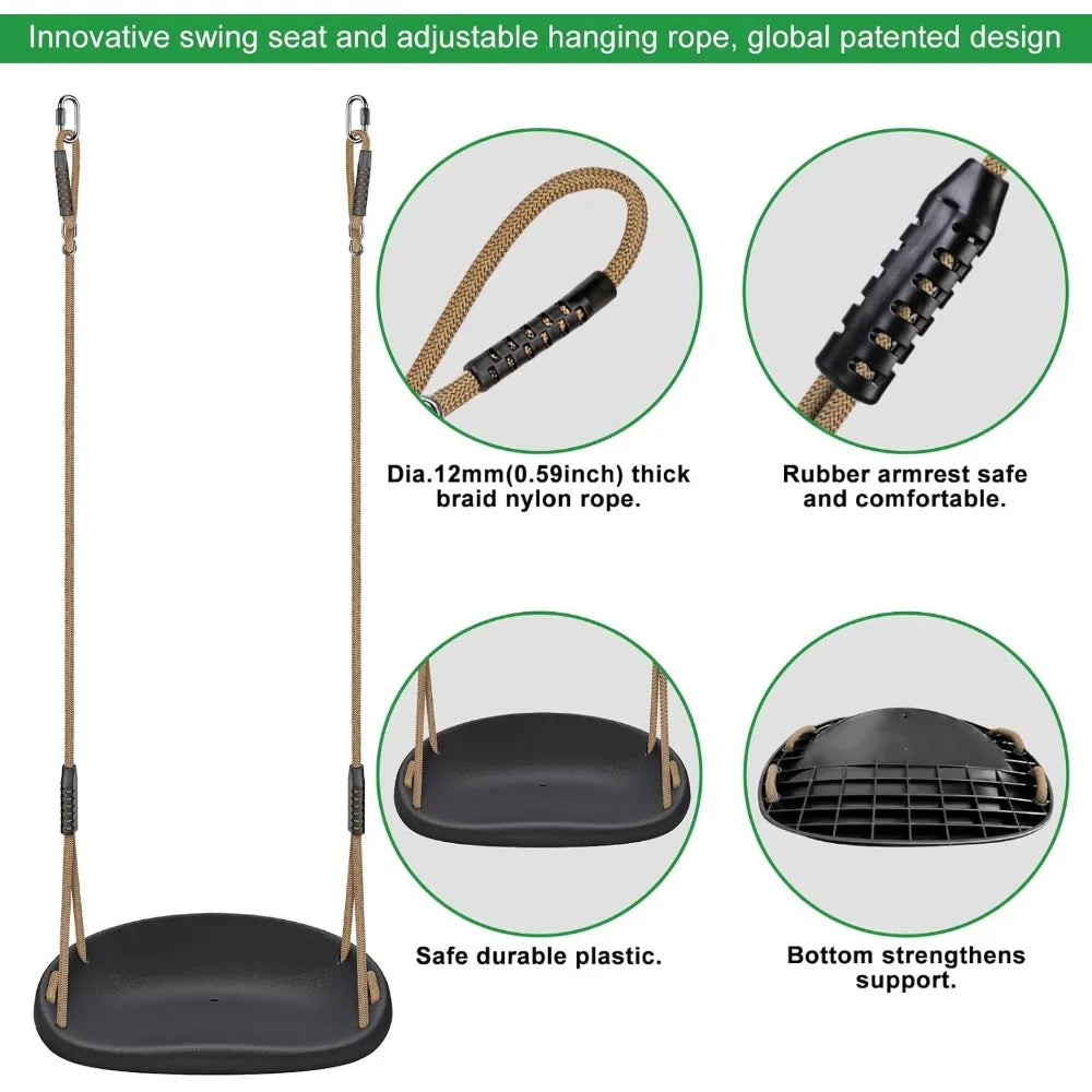 2 Pack Heavy Duty Swing Set With Adjustable Rope For Backyard Playground 500 Pound Capacity Black