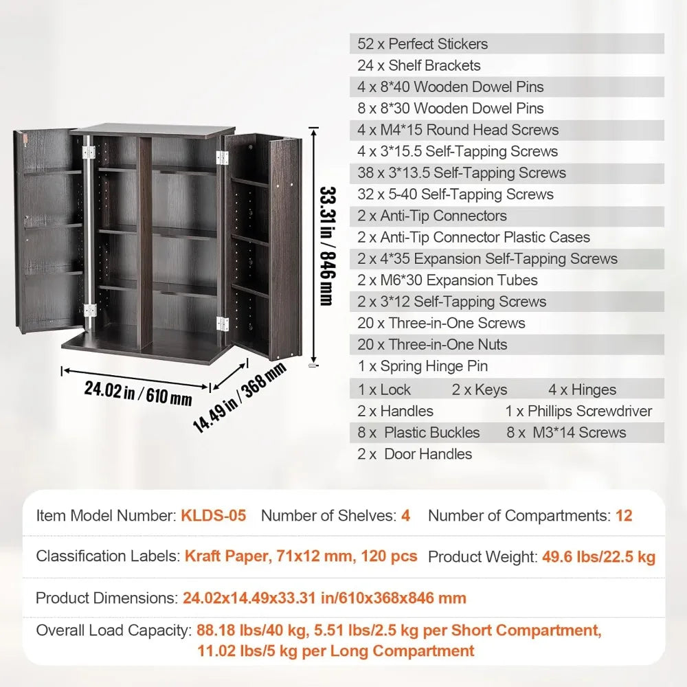 Adjustable Media Storage Cabinet for CD DVD and Video Games
