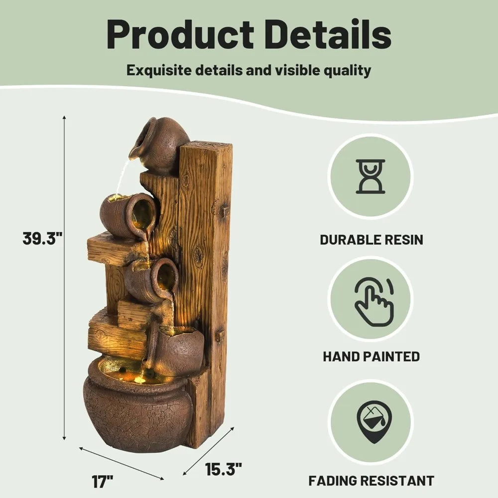 Dephet 5-Tier Garden Waterfall Fountain Outdoor Resin Water Feature