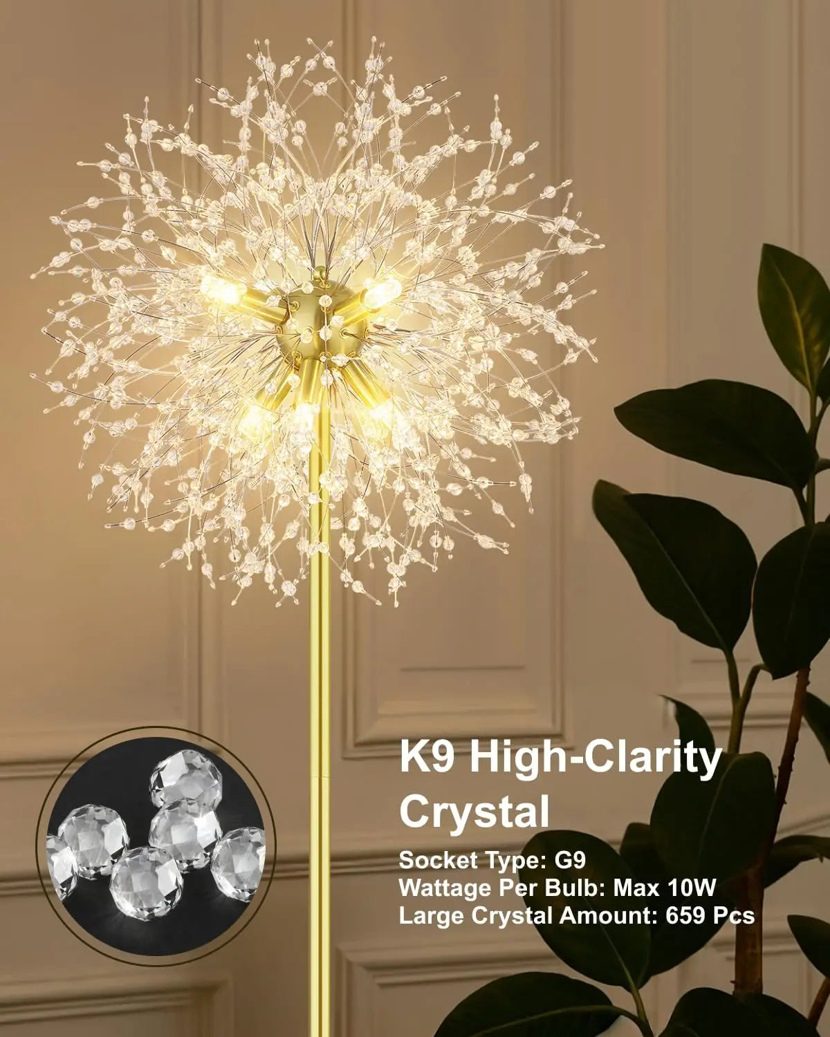 XMSJ Mid Century Crystal Floor Lamp With Foot Switch