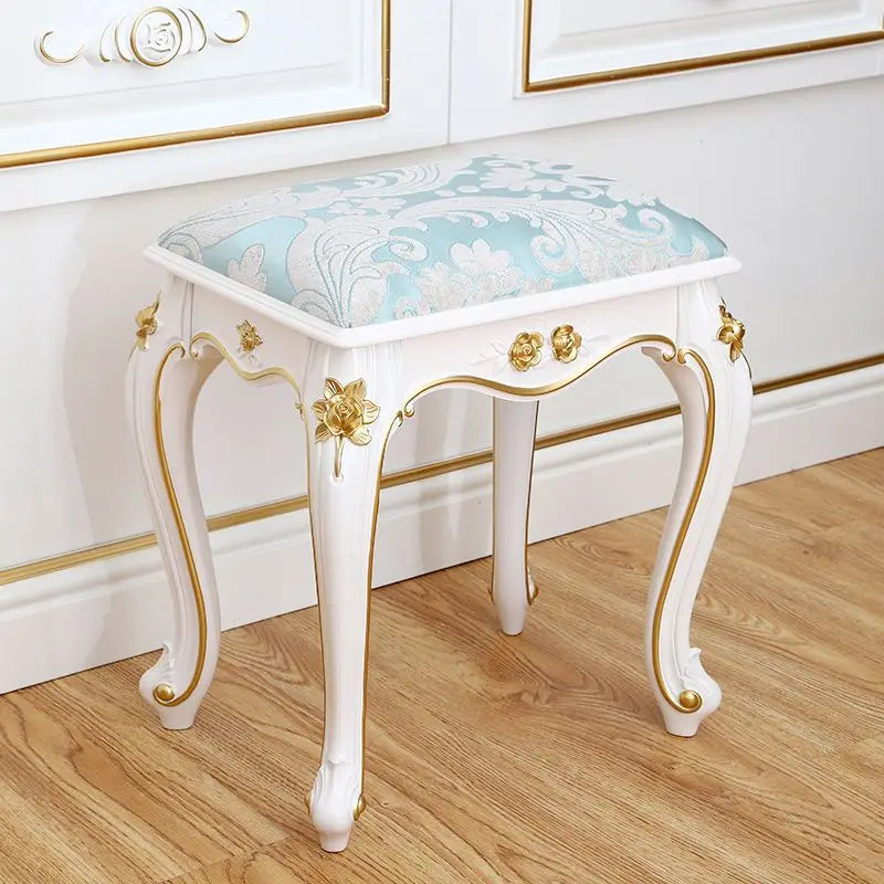 European Makeup Stool Imitation Solid Wood American Dresser Stools White Bedroom Modern Simple Nail Stool Household Ottomans