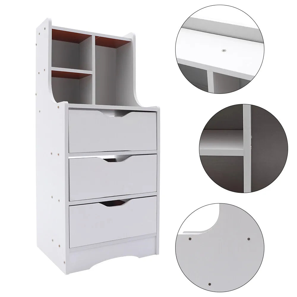 3 Drawers Night Stand with Open Shelf, Nightstand with Drawers, Vertical Bedside Cabinet, Bedside Cabinet Table for Bedr