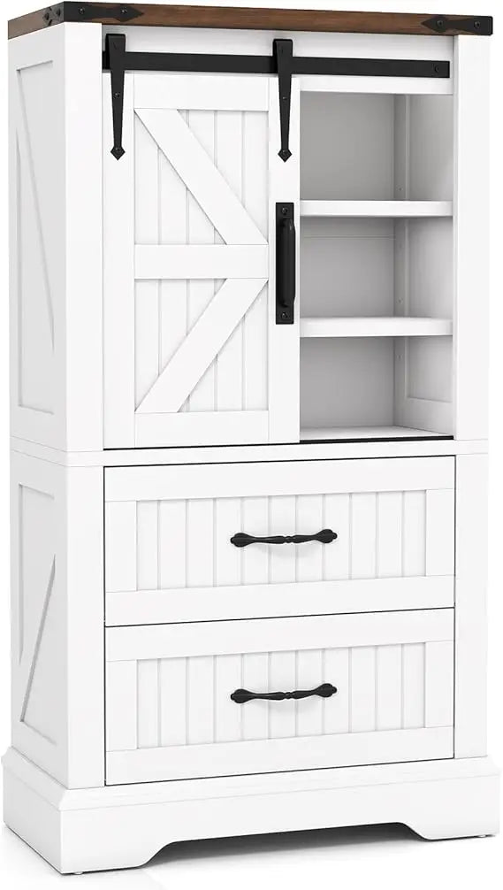 Farmhouse Bathroom Floor Cabinet Freestanding Storage With Sliding Barn Door