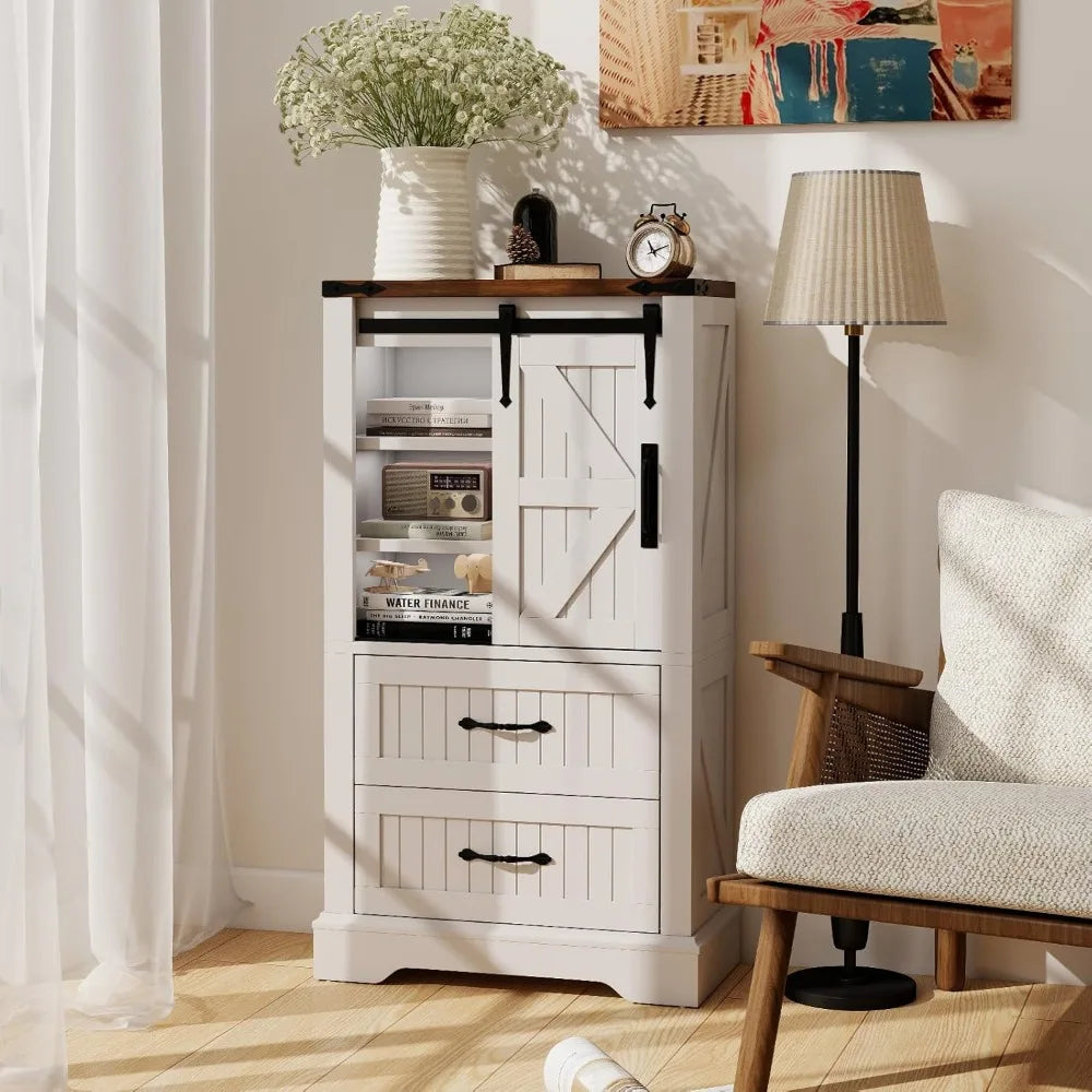Farmhouse Bathroom Floor Cabinet Freestanding Storage With Sliding Barn Door
