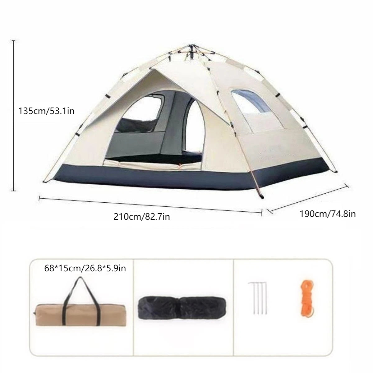 Pakicetus Automatic Quick Opening Camping Tent With Dual Doors And Windows For Outdoor Travel